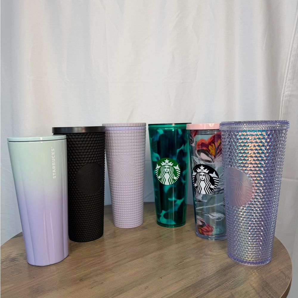 Starbucks Multicolor Tumblers Lot of 6 Coffee & Tea Theme Collectible Drinkware